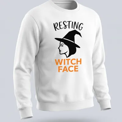 Modern minimalist Resting Witch Face t-shirt with witch silhouette. — printed on a unisex sweatshirt