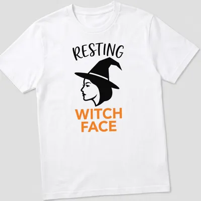 Modern minimalist Resting Witch Face t-shirt with witch silhouette. — printed on a unisex t-shirt