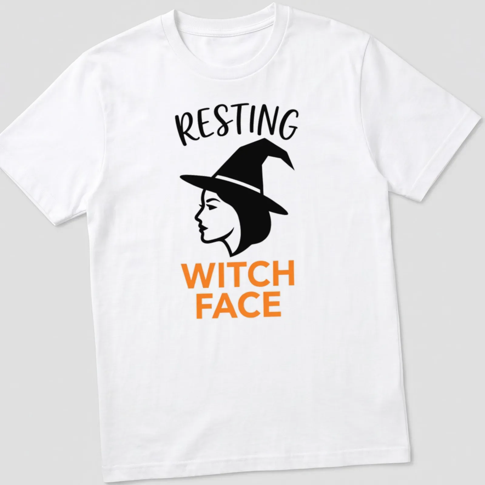 Modern minimalist Resting Witch Face t-shirt with witch silhouette. — printed on a unisex t-shirt