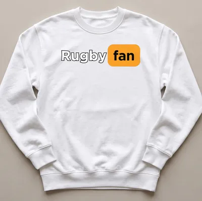 Bold modern Rugby Fan t-shirt featuring black, orange, and white text — printed on a unisex sweatshirt