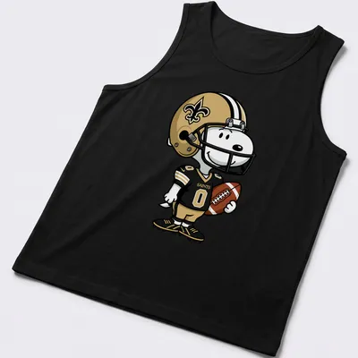 Snoopy in New Orleans Saints uniform with bold 'SAINTS' lettering — printed on a tank top