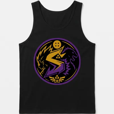 Bold graphic of a dragon and warrior with Saiyzillian logo in vibrant colors — printed on a tank top