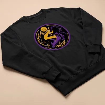 Bold graphic of a dragon and warrior with Saiyzillian logo in vibrant colors — printed on a unisex sweatshirt