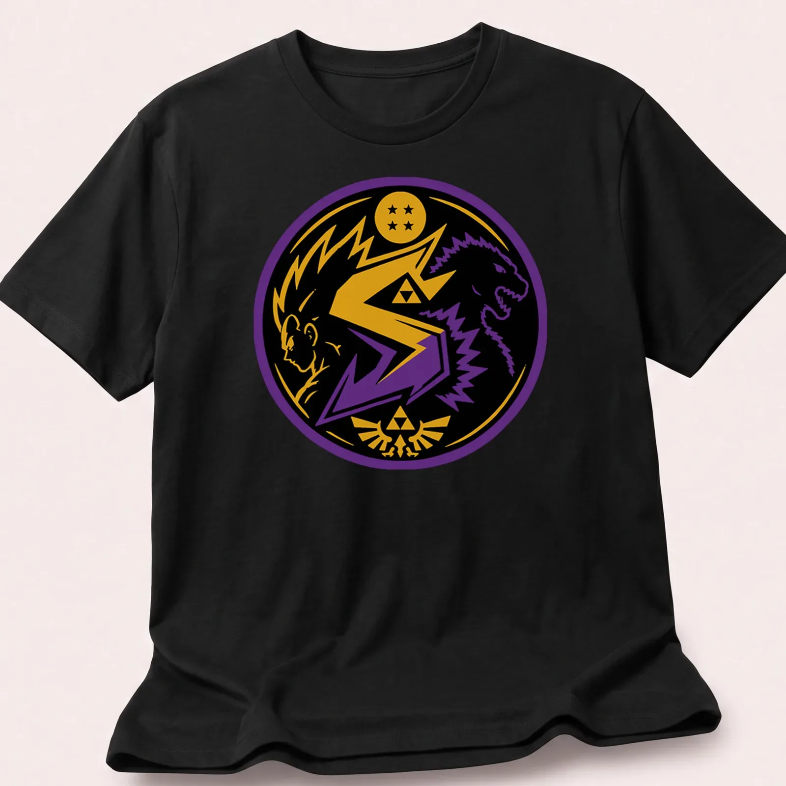 Bold graphic of a dragon and warrior with Saiyzillian logo in vibrant colors — printed on a unisex t-shirt