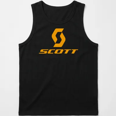 Modern SCOTT logo T-shirt in bright orange for cycling enthusiasts — printed on a tank top