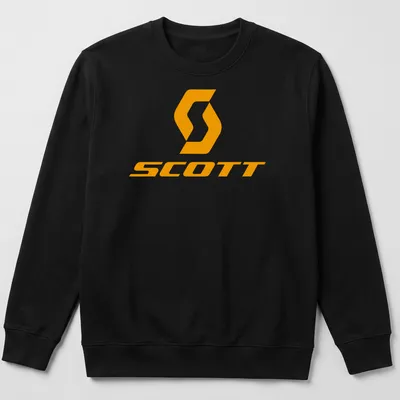 Modern SCOTT logo T-shirt in bright orange for cycling enthusiasts — printed on a unisex sweatshirt