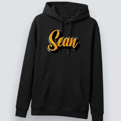 Bold script T-shirt featuring the name Sean in yellow on a black background — printed on a unisex hoodie