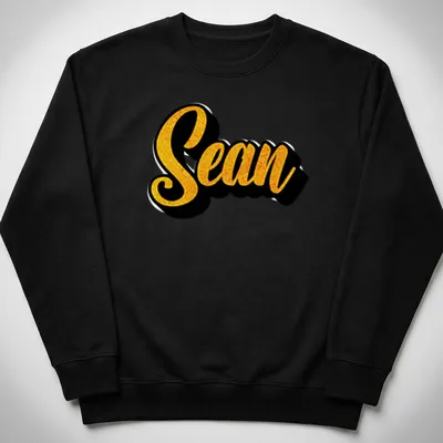 Bold script T-shirt featuring the name Sean in yellow on a black background — printed on a unisex sweatshirt