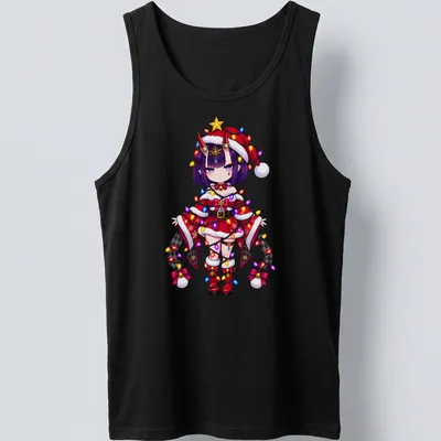 Kawaii Christmas fairy Shuten Douji with tangled lights in vibrant colors — printed on a tank top