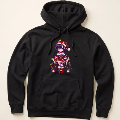 Kawaii Christmas fairy Shuten Douji with tangled lights in vibrant colors — printed on a unisex hoodie