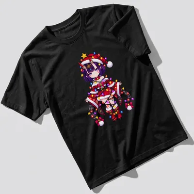 Kawaii Christmas fairy Shuten Douji with tangled lights in vibrant colors