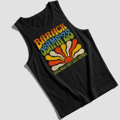 Retro colorful Barack Obama 2028 tee with playful political text — printed on a tank top