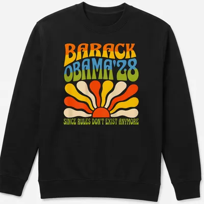 Retro colorful Barack Obama 2028 tee with playful political text — printed on a unisex sweatshirt
