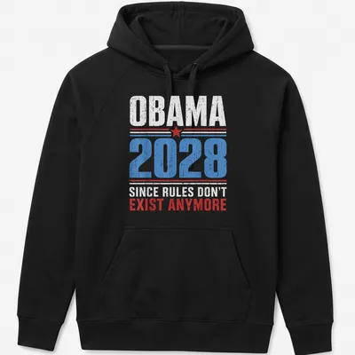 Distressed retro political tee with text about Obama 2028 slogan — printed on a unisex hoodie