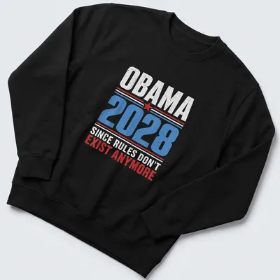 Distressed retro political tee with text about Obama 2028 slogan — printed on a unisex sweatshirt