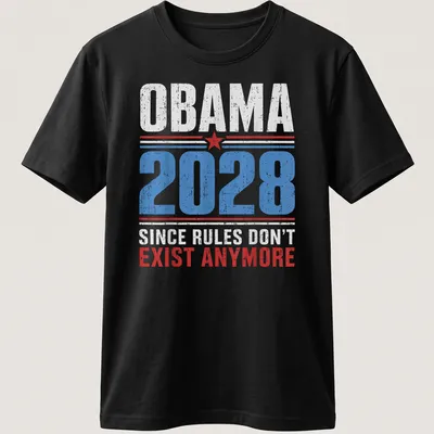 Distressed retro political tee with text about Obama 2028 slogan