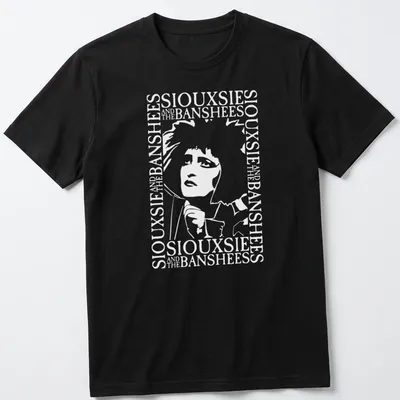 Black and white text border design featuring Siouxsie And The Banshees