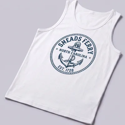 Vintage design featuring Sneads Ferry North Carolina boat anchor and text — printed on a tank top