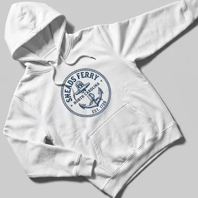 Vintage design featuring Sneads Ferry North Carolina boat anchor and text — printed on a unisex hoodie