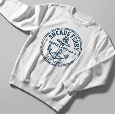 Vintage design featuring Sneads Ferry North Carolina boat anchor and text — printed on a unisex sweatshirt