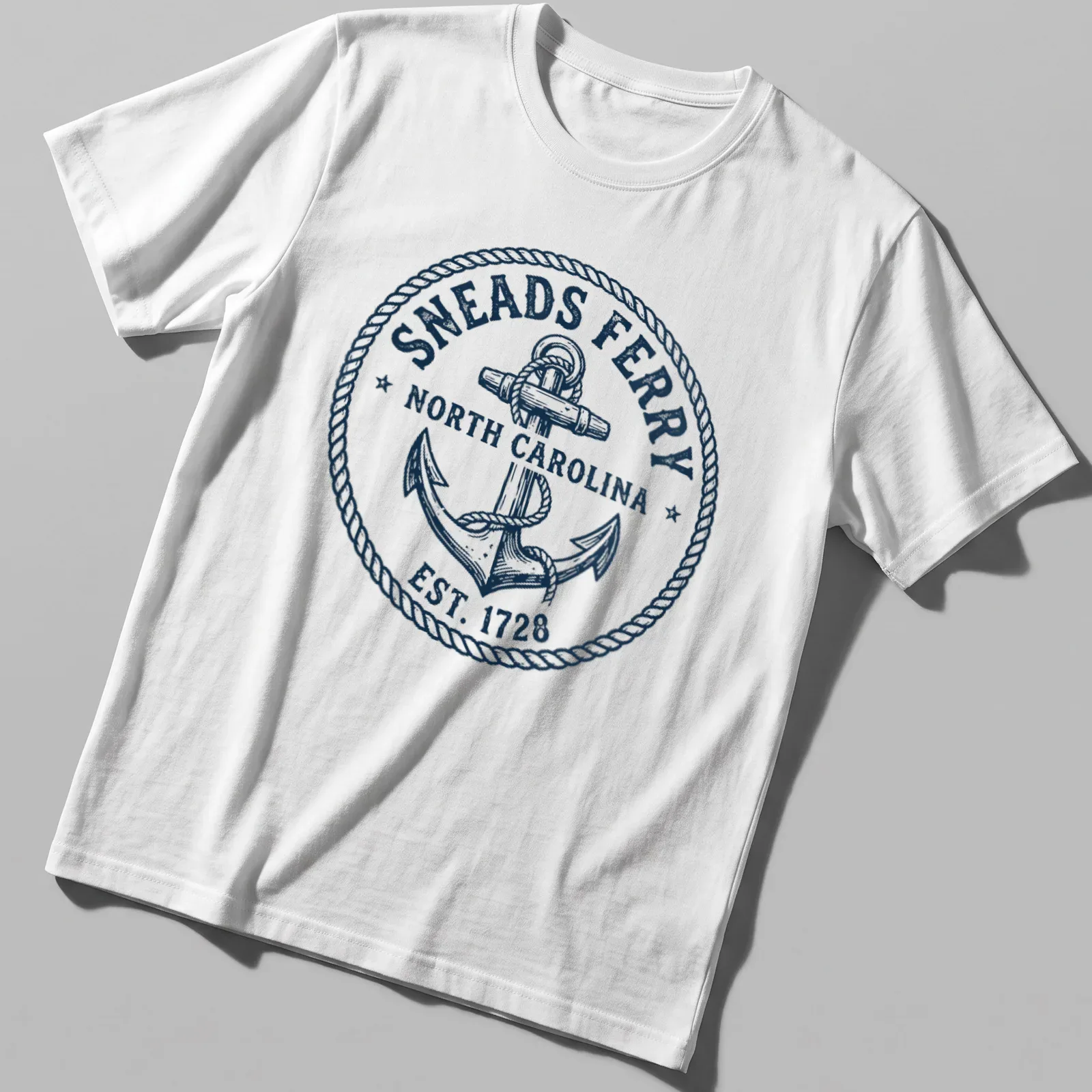 Vintage design featuring Sneads Ferry North Carolina boat anchor and text — printed on a unisex t-shirt