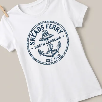 Vintage design featuring Sneads Ferry North Carolina boat anchor and text — printed on a women's shirt
