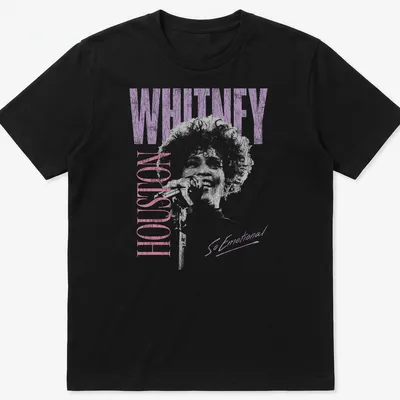 Distressed Whitney Houston T-shirt with tonal colors and emotional text