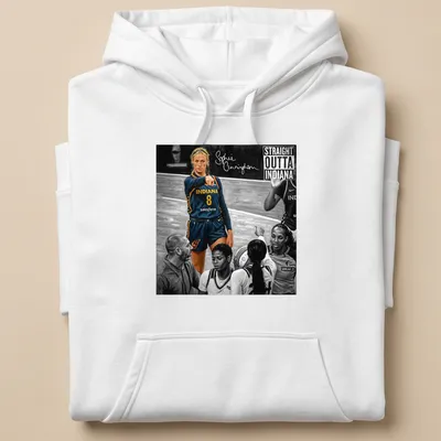 Realistic portrait of Sophie Cunningham with bold text highlighting her Indiana roots — printed on a unisex hoodie