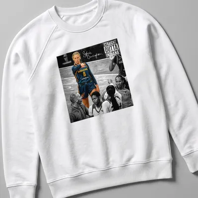 Realistic portrait of Sophie Cunningham with bold text highlighting her Indiana roots — printed on a unisex sweatshirt