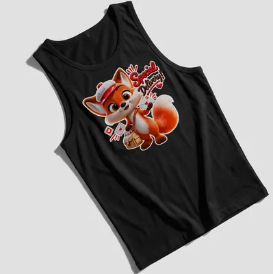 Kawaii style fox mail carrier t-shirt with vibrant colors and cheerful design — printed on a tank top