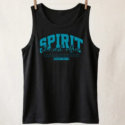 Modern typography of a Bible verse in turquoise and white on T-shirt. — printed on a tank top