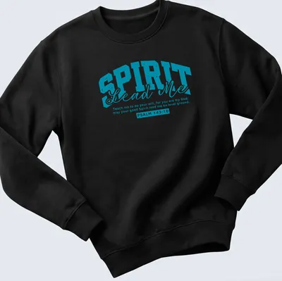 Modern typography of a Bible verse in turquoise and white on T-shirt. — printed on a unisex sweatshirt