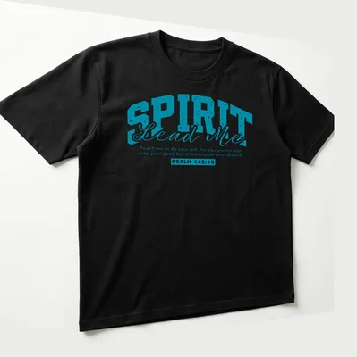 Modern typography of a Bible verse in turquoise and white on T-shirt. — printed on a unisex t-shirt (angled view)