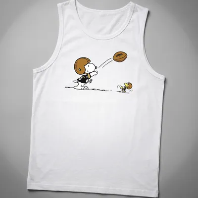 Cartoon Snoopy character playing football with Pittsburgh Steelers text above — printed on a tank top