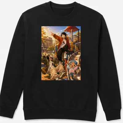 Anime-style illustration of playful characters at a vibrant playground — printed on a unisex sweatshirt