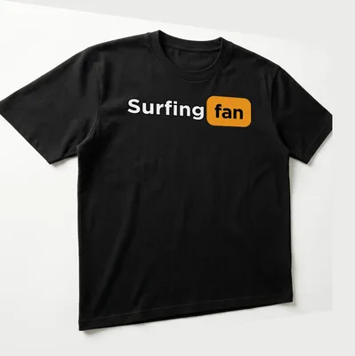 Bold typography Surfing Fan t-shirt with energetic colors — printed on a unisex t-shirt (angled view)
