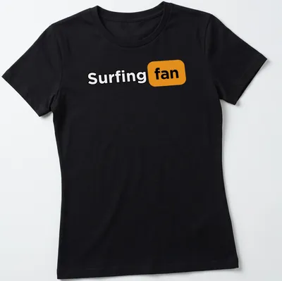 Bold typography Surfing Fan t-shirt with energetic colors — printed on a women's shirt