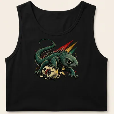 Vintage punk T-shirt featuring a bold T+ and a lizard design. — printed on a tank top