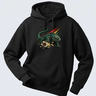 Vintage punk T-shirt featuring a bold T+ and a lizard design. — printed on a unisex hoodie