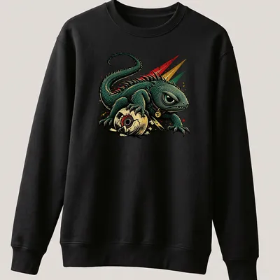 Vintage punk T-shirt featuring a bold T+ and a lizard design. — printed on a unisex sweatshirt