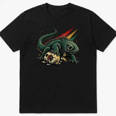 Vintage punk T-shirt featuring a bold T+ and a lizard design. — printed on a unisex t-shirt