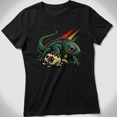 Vintage punk T-shirt featuring a bold T+ and a lizard design. — printed on a women's shirt