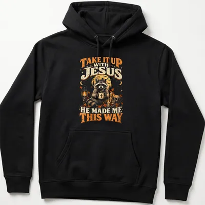 Vintage illustration of a raccoon with humorous text on a — printed on a unisex hoodie