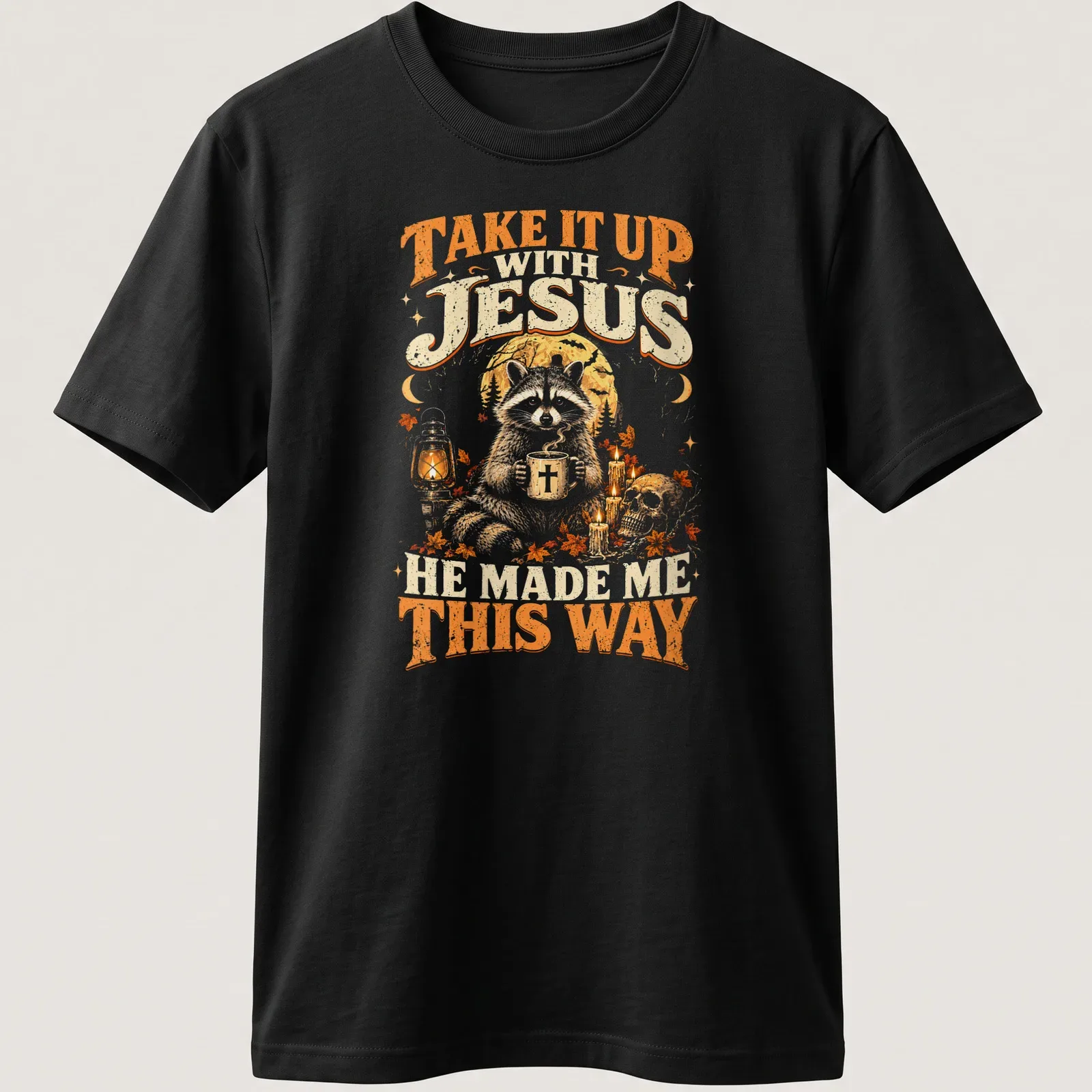 Vintage illustration of a raccoon with humorous text on a — printed on a unisex t-shirt