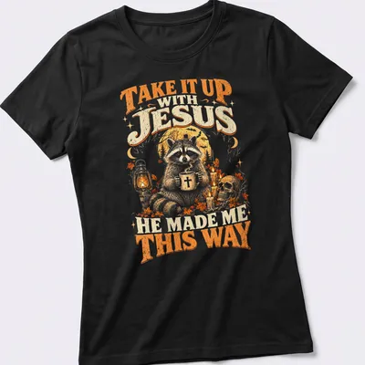Vintage illustration of a raccoon with humorous text on a — printed on a women's shirt