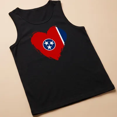 Distressed Tennessee flag shaped into a heart on a tee. — printed on a tank top