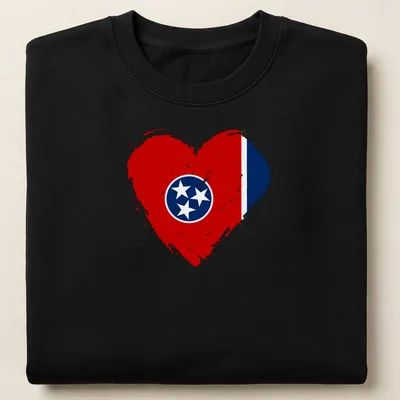 Distressed Tennessee flag shaped into a heart on a tee. — printed on a unisex sweatshirt