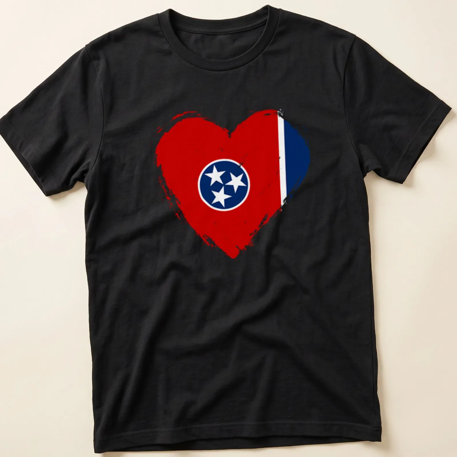 Distressed Tennessee flag shaped into a heart on a tee. — printed on a unisex t-shirt