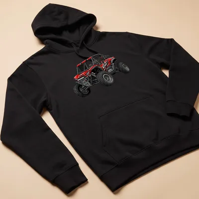 Illustration of a Kawasaki Teryx KRX UTV with 'Teryx KRX Baja Spec' text in red and black. — printed on a unisex hoodie