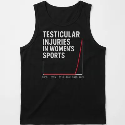 Minimalist graphic t-shirt featuring a red, white, and gray graph with text about injuries in women's sports. — printed on a tank top